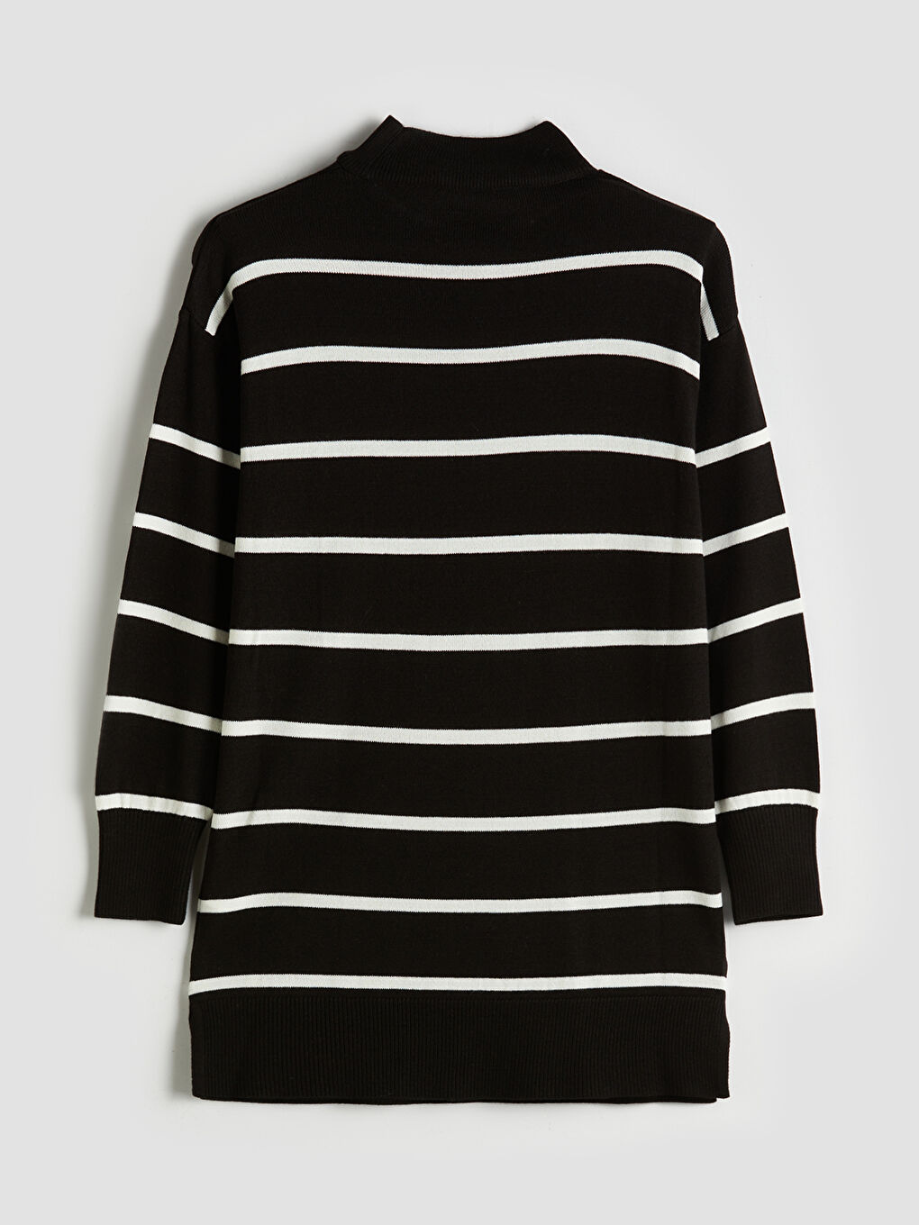 Siyah Dik Yaka Çizgili Kadın Triko Tunik-5