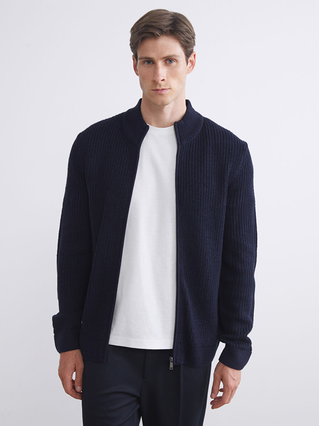 Regular Fit Funnel Neck Men's Knit Cardigan