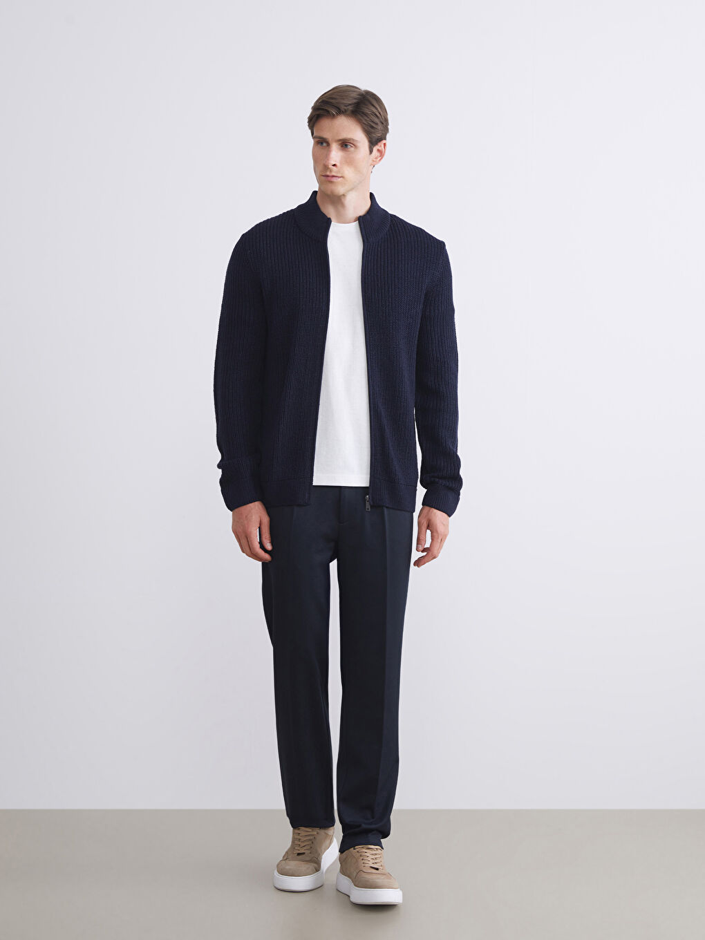 Regular Fit Funnel Neck Men's Knit Cardigan-1