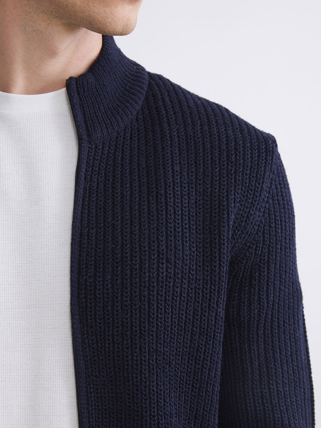 Regular Fit Funnel Neck Men's Knit Cardigan-2