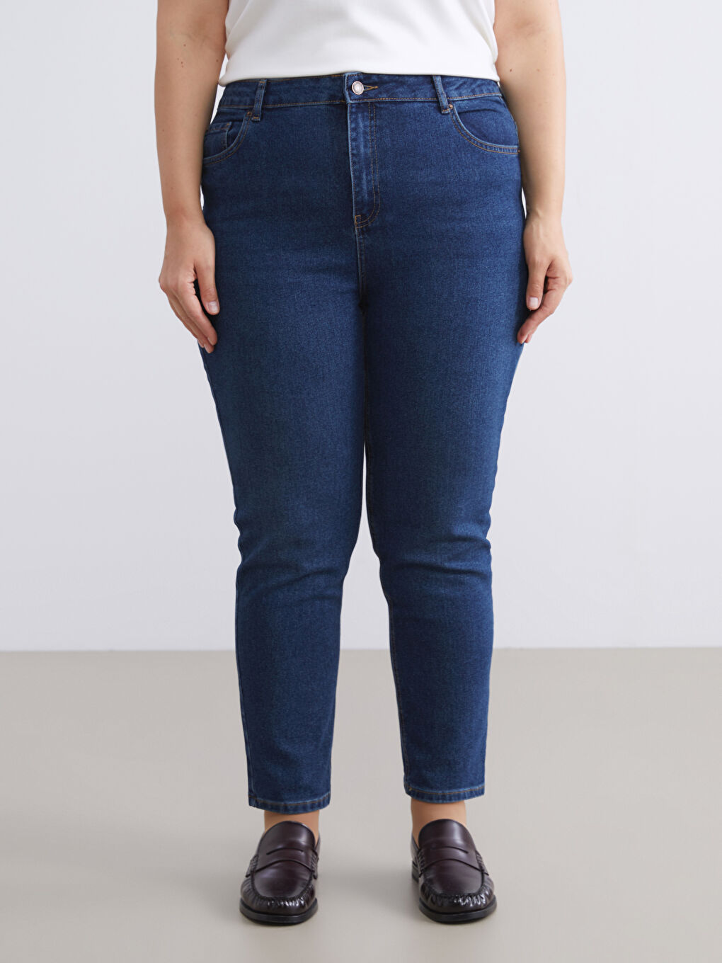 İndigo Mom Fit Kadın Jean Pantolon-5