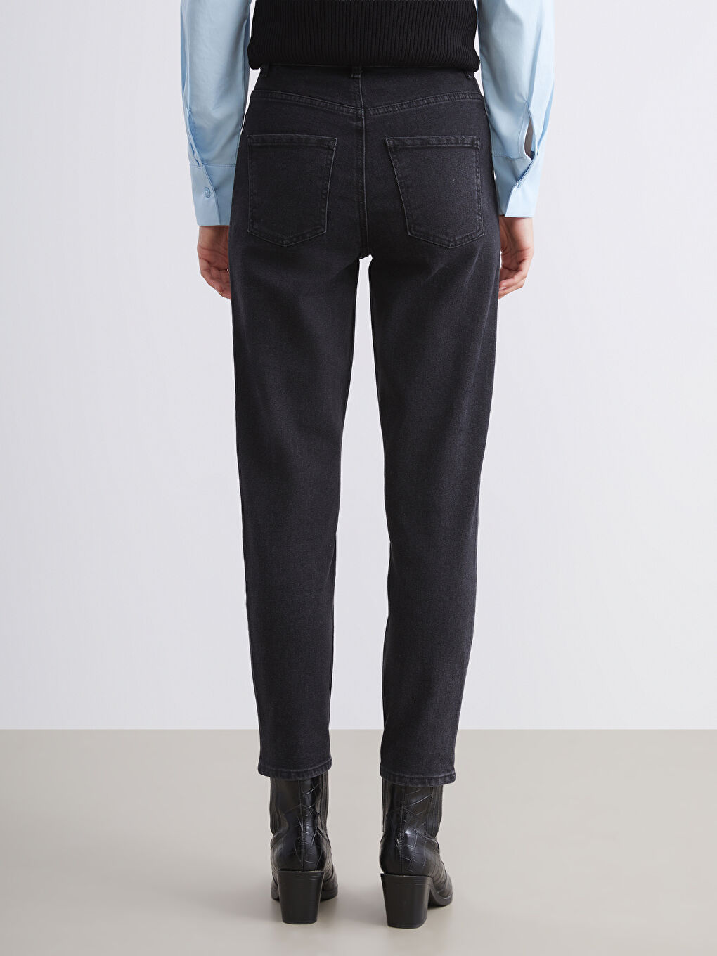 Siyah Mom Fit Kadın Jean Pantolon-8