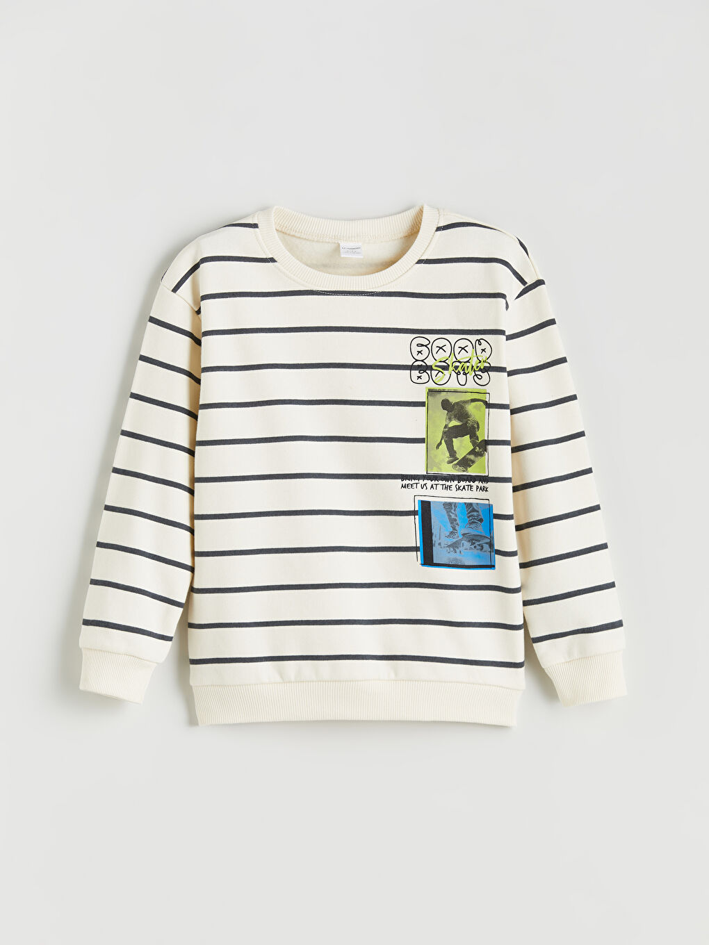 Bej Bisiklet Yaka Baskılı Erkek Çocuk Sweatshirt