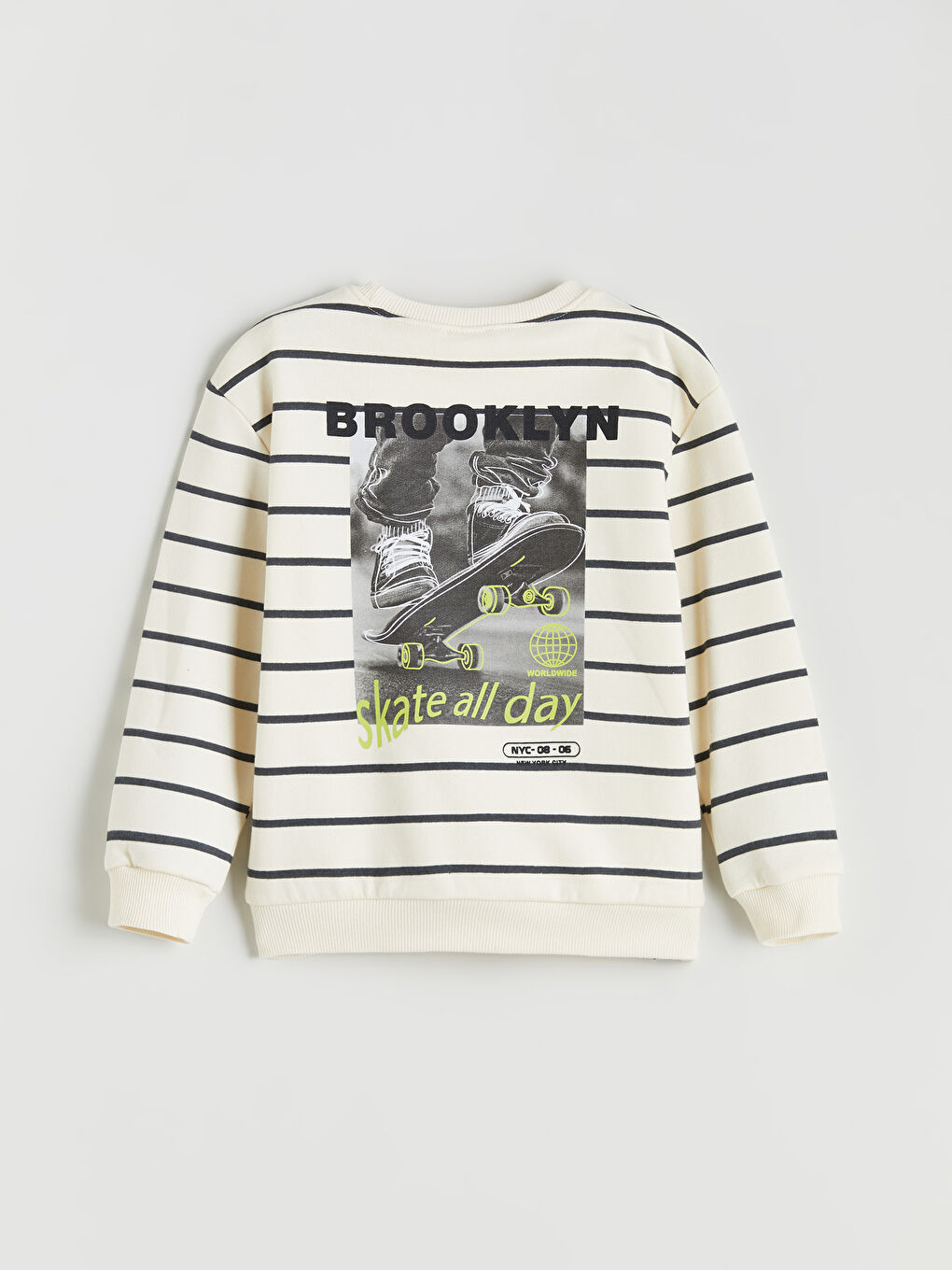 Bej Bisiklet Yaka Baskılı Erkek Çocuk Sweatshirt-1