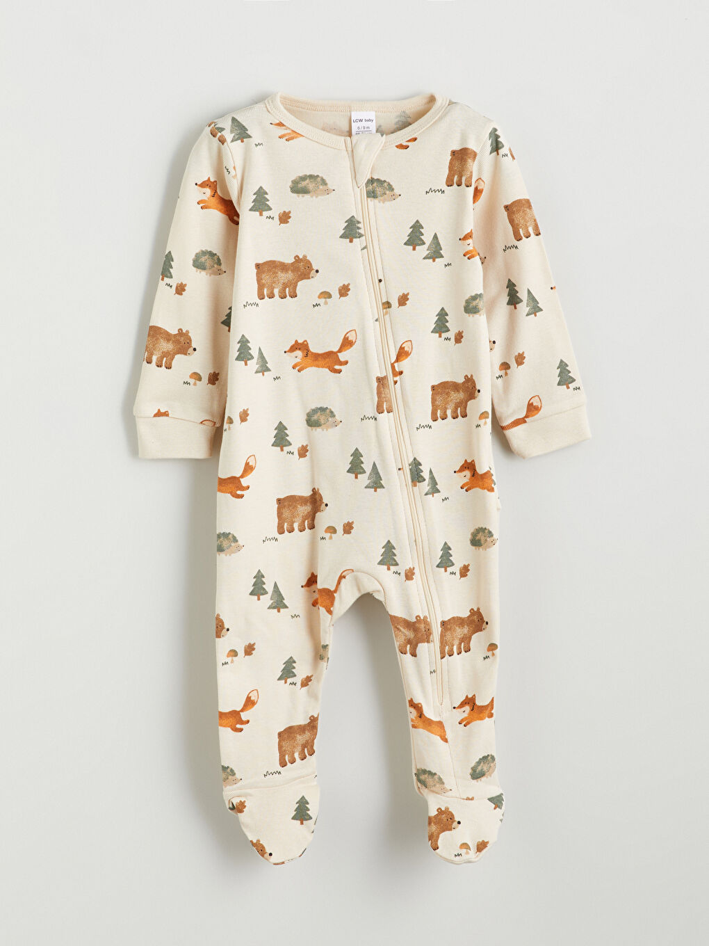 Bej Baskılı Erkek Bebek Tulum-1