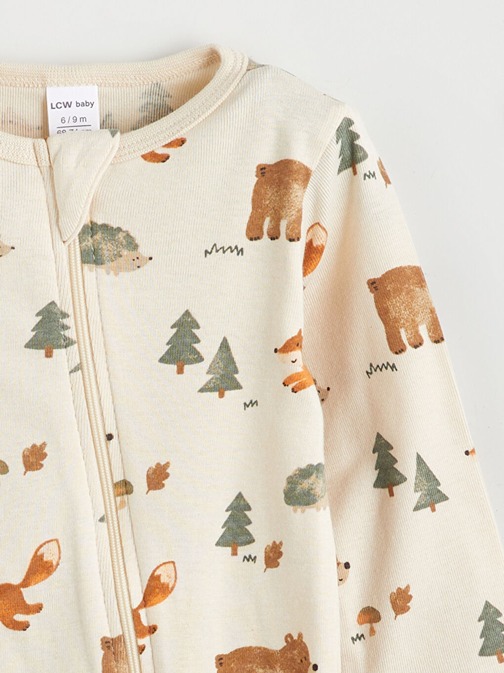 Bej Baskılı Erkek Bebek Tulum-2