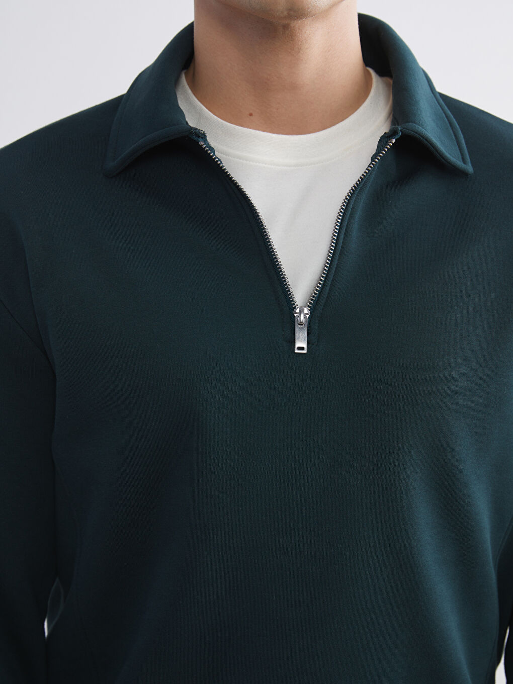 Yeşil Polo Yaka Erkek Kalın Sweatshirt-2