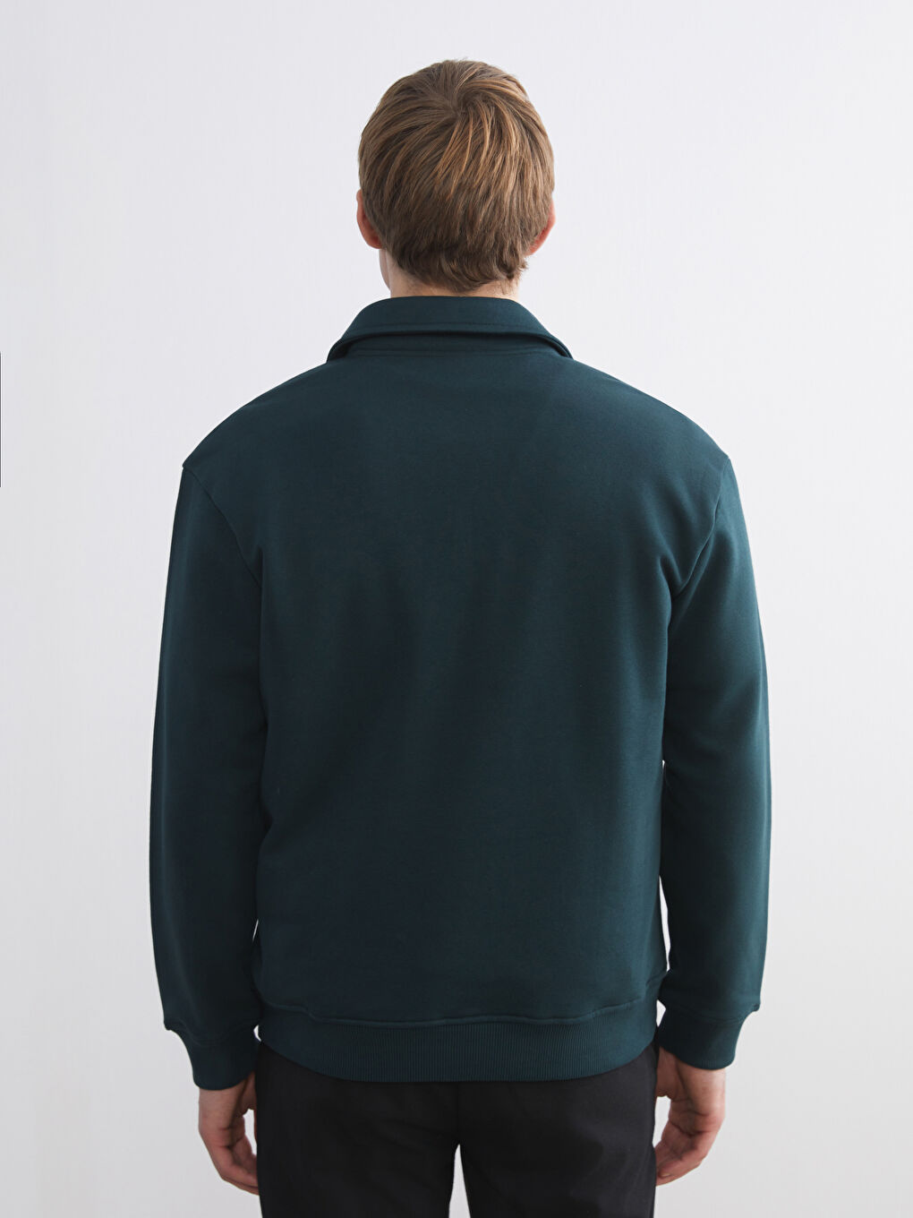 Yeşil Polo Yaka Erkek Kalın Sweatshirt-3