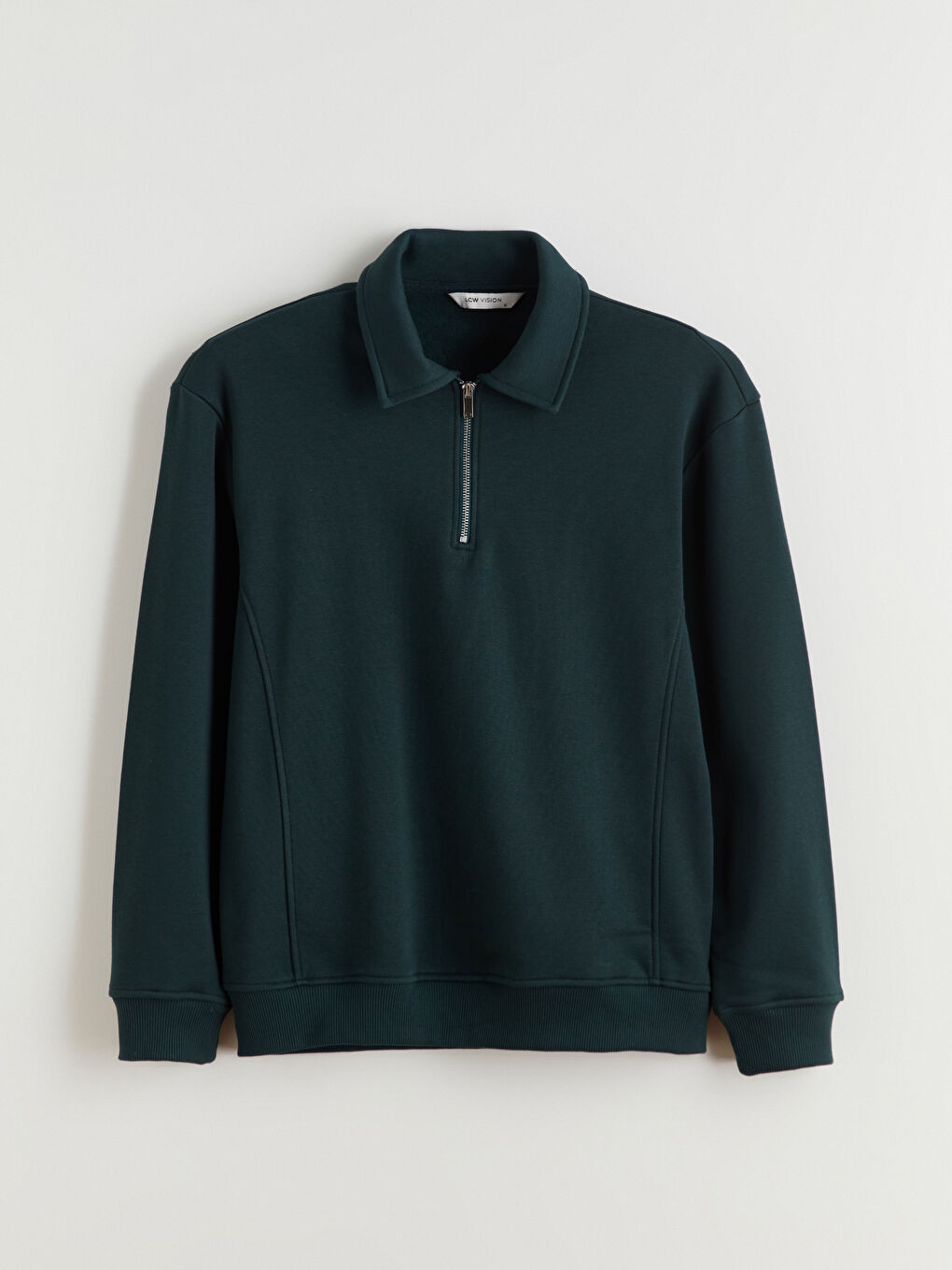 Yeşil Polo Yaka Erkek Kalın Sweatshirt-4
