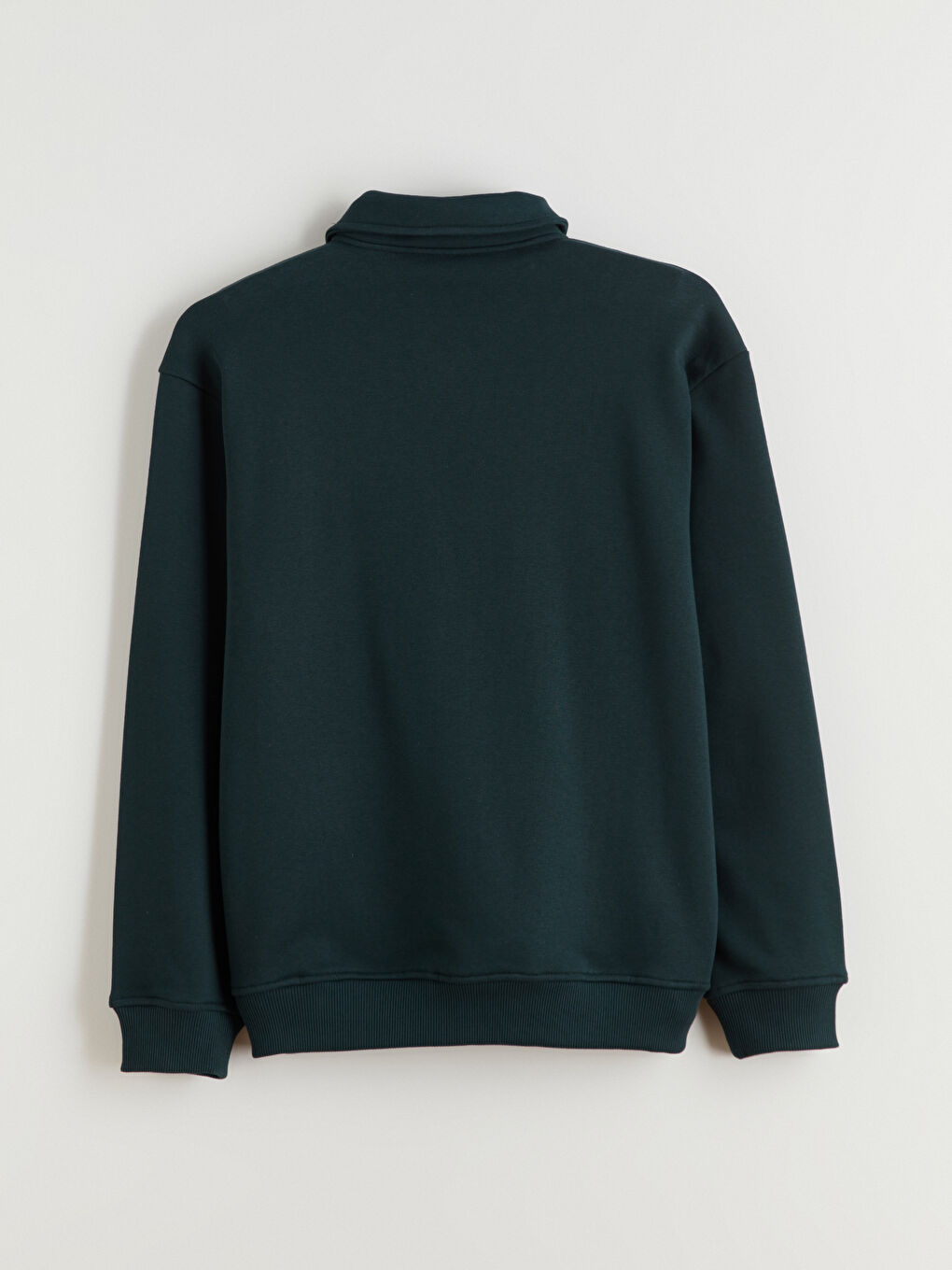 Yeşil Polo Yaka Erkek Kalın Sweatshirt-5