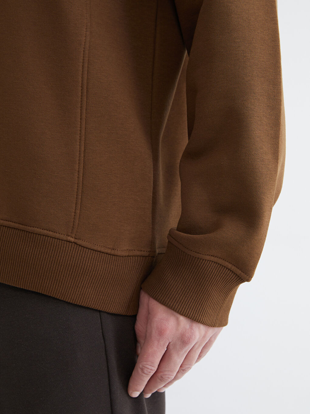 Kahverengi Polo Yaka Erkek Kalın Sweatshirt-2