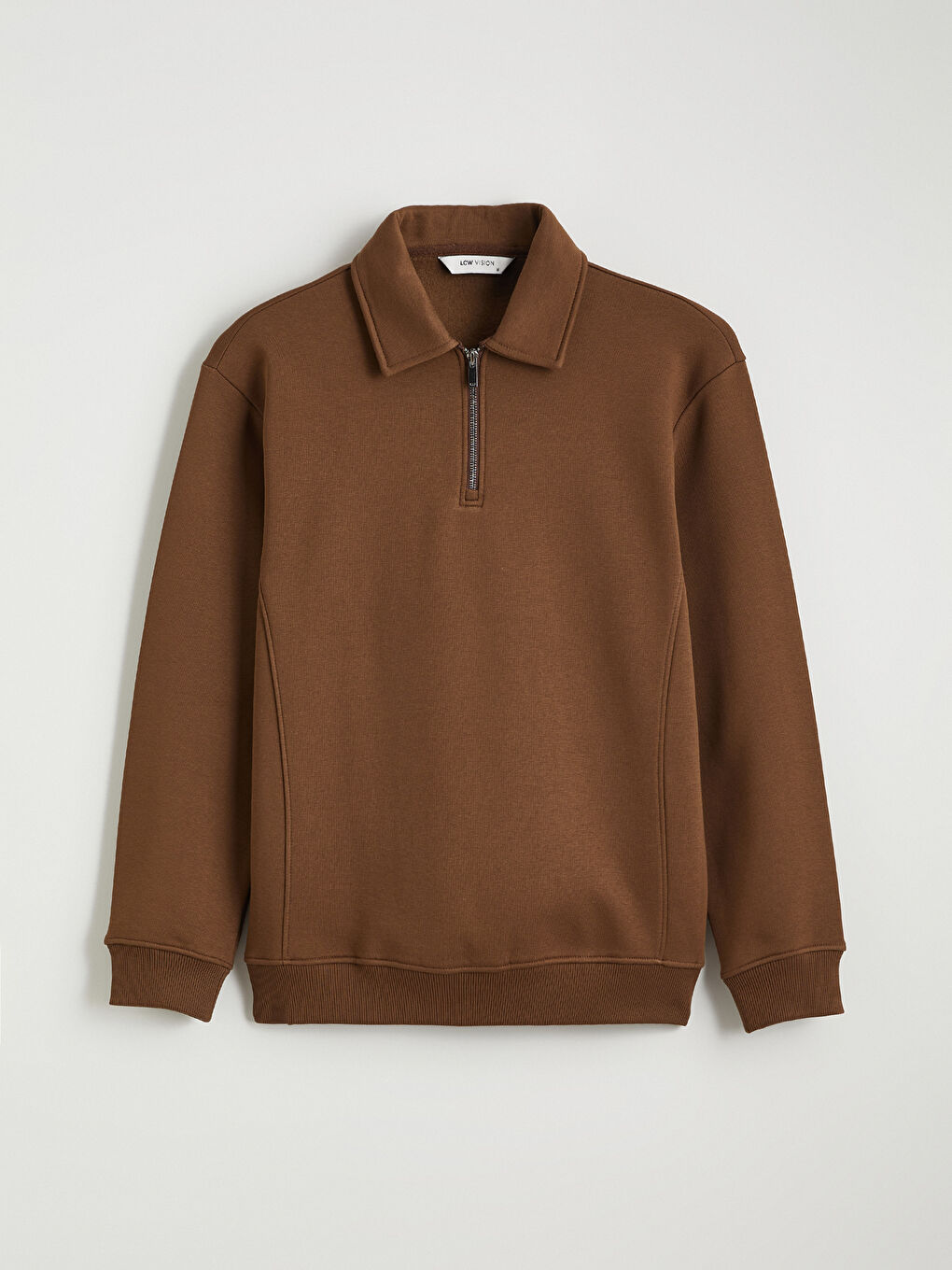 Kahverengi Polo Yaka Erkek Kalın Sweatshirt-5