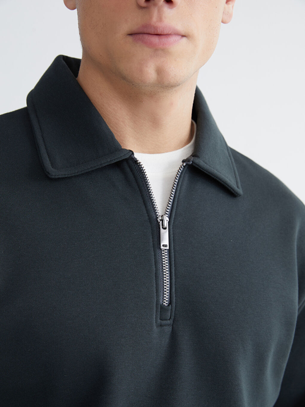 Antrasit Polo Yaka Erkek Kalın Sweatshirt-2