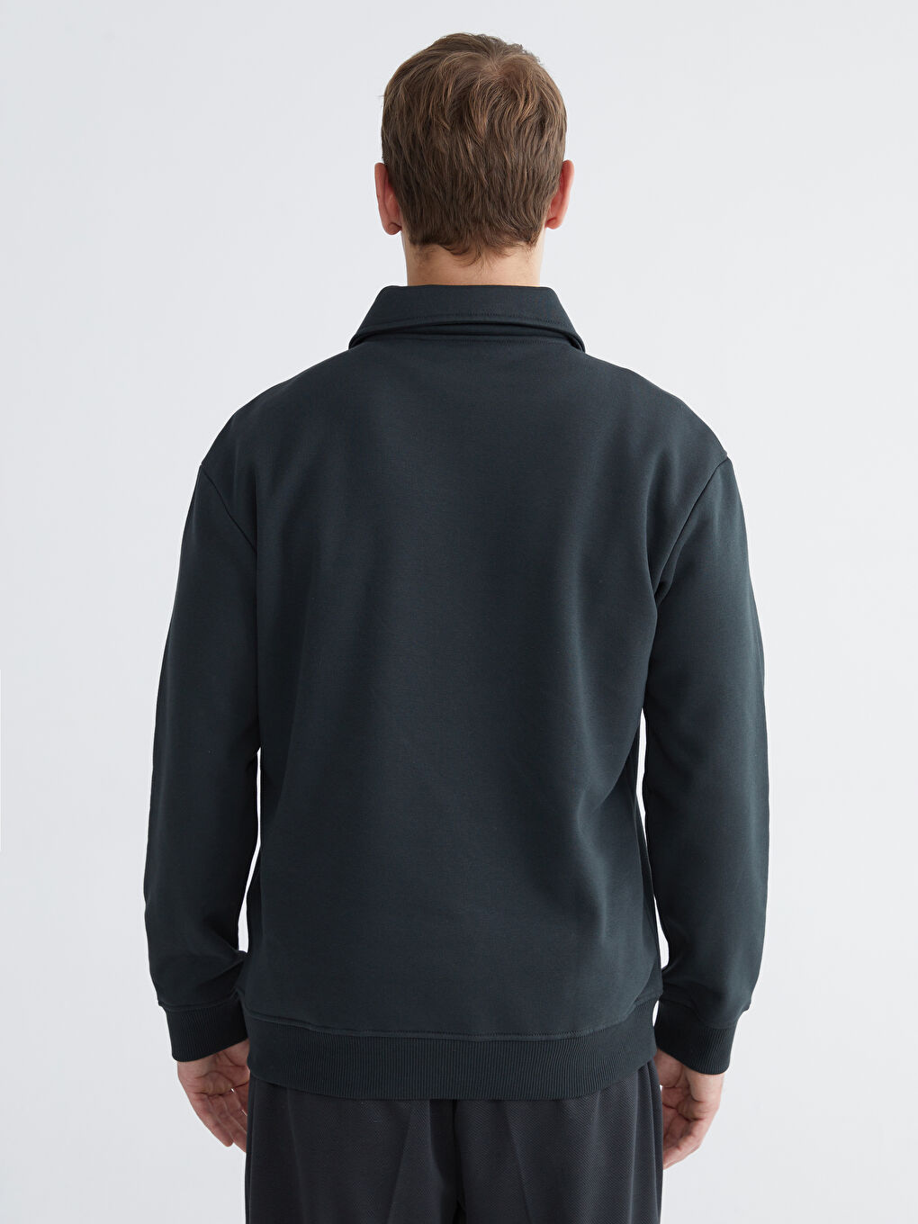 Antrasit Polo Yaka Erkek Kalın Sweatshirt-3