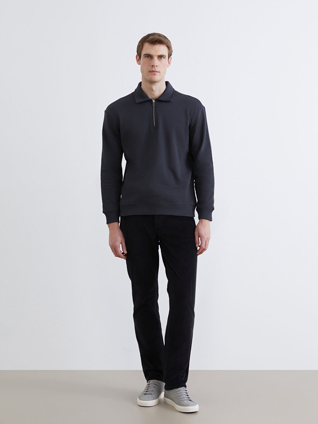 Antrasit Polo Yaka Erkek Kalın Sweatshirt-1