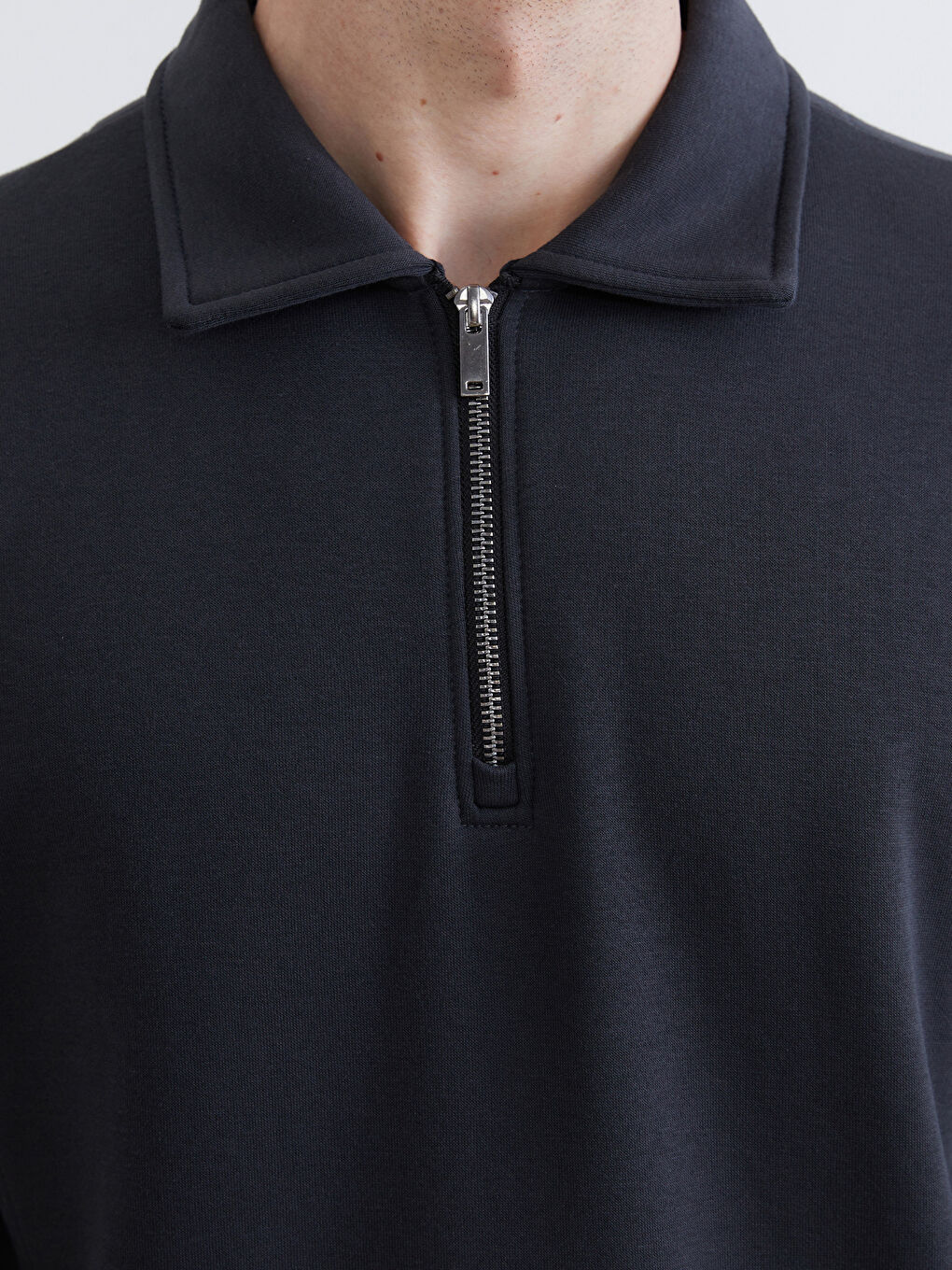 Antrasit Polo Yaka Erkek Kalın Sweatshirt-2