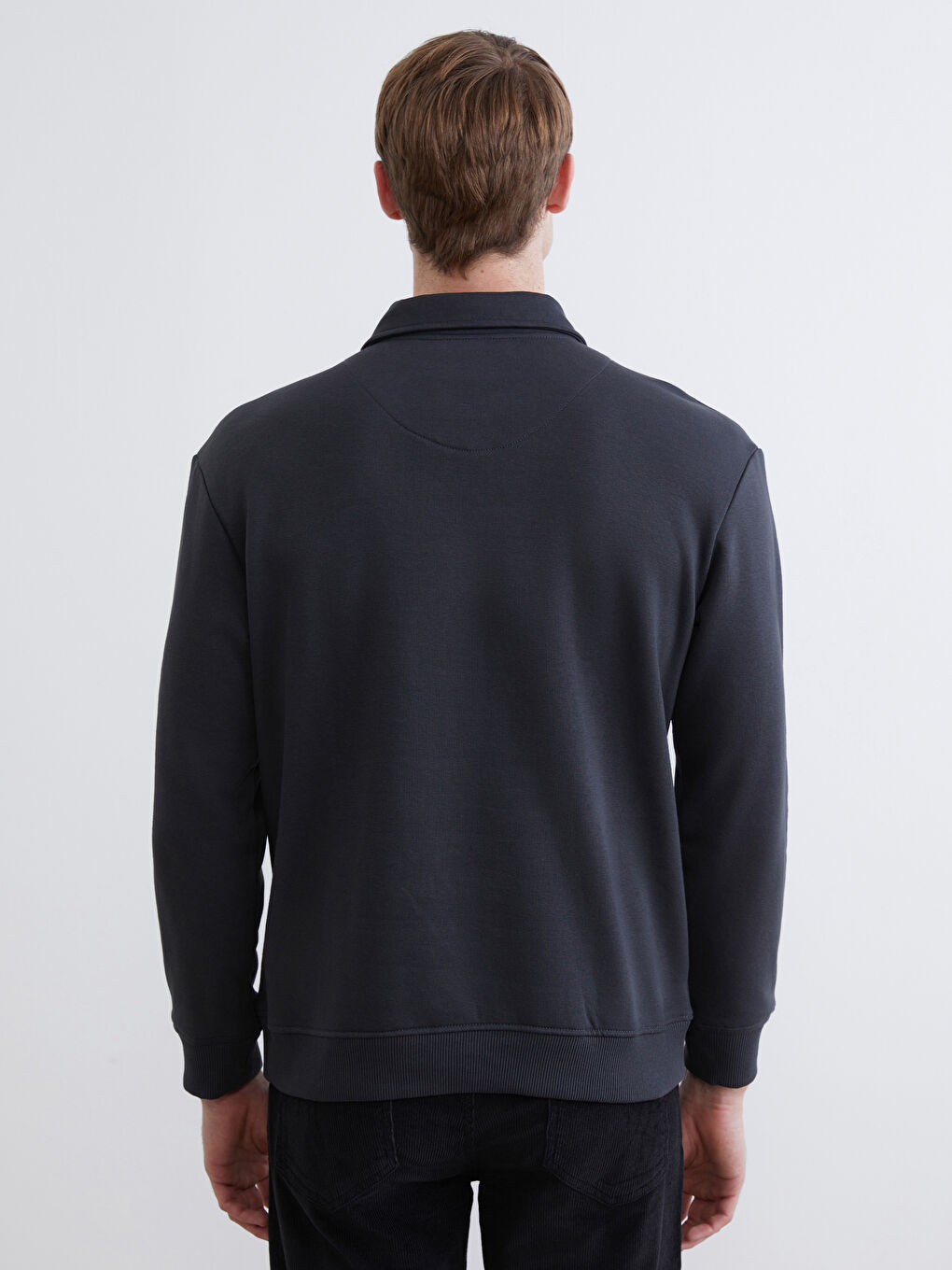 Antrasit Polo Yaka Erkek Kalın Sweatshirt-3