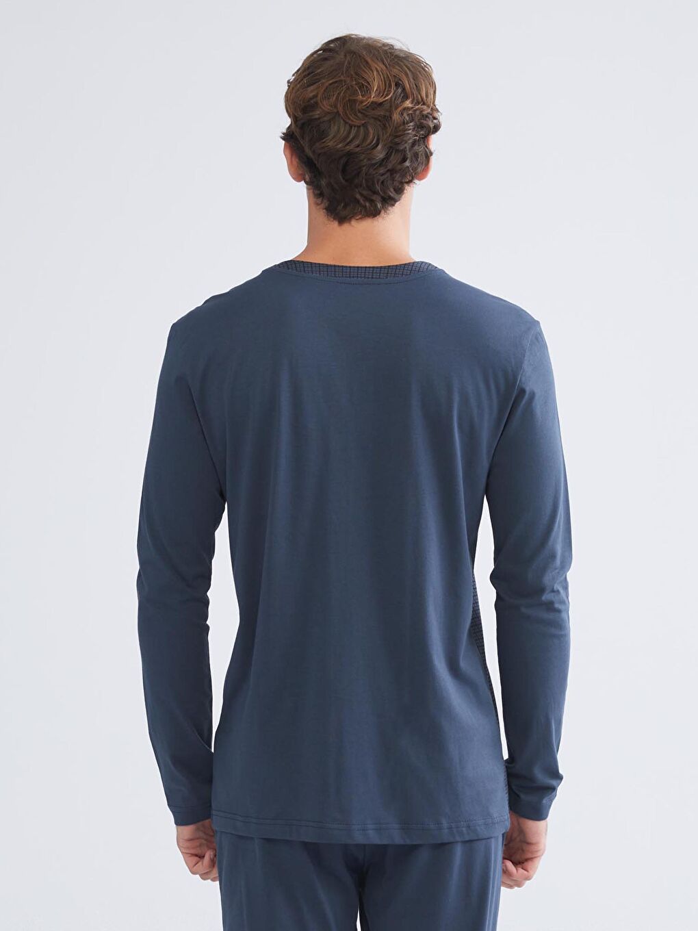 İndigo V Yaka Uzun Kollu Erkek Pijama Üst-1