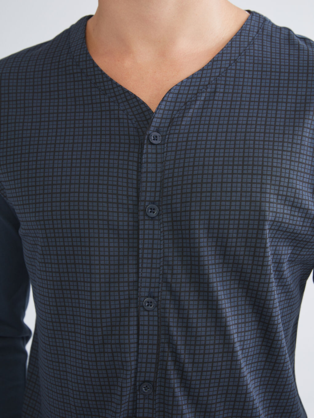 İndigo V Yaka Uzun Kollu Erkek Pijama Üst-2