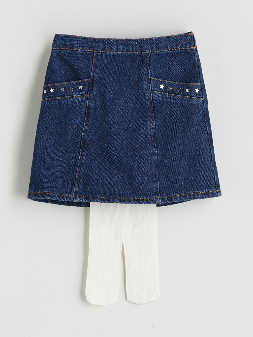 İndigo Külotlu Çoraplı Kız Çocuk Jean Etek