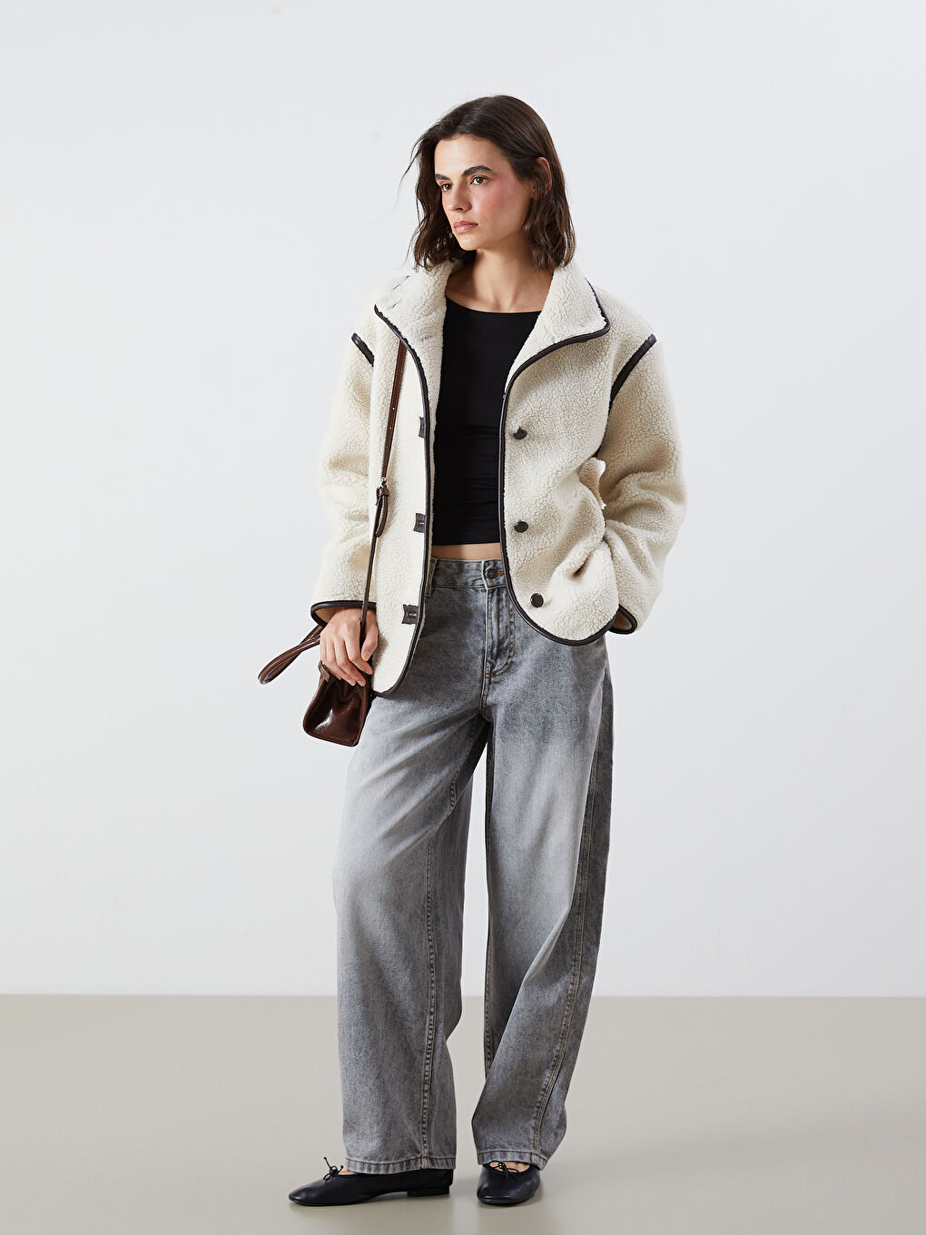 Jacket NeckPlain Long-Sleeve Women's Teddy Coat-1