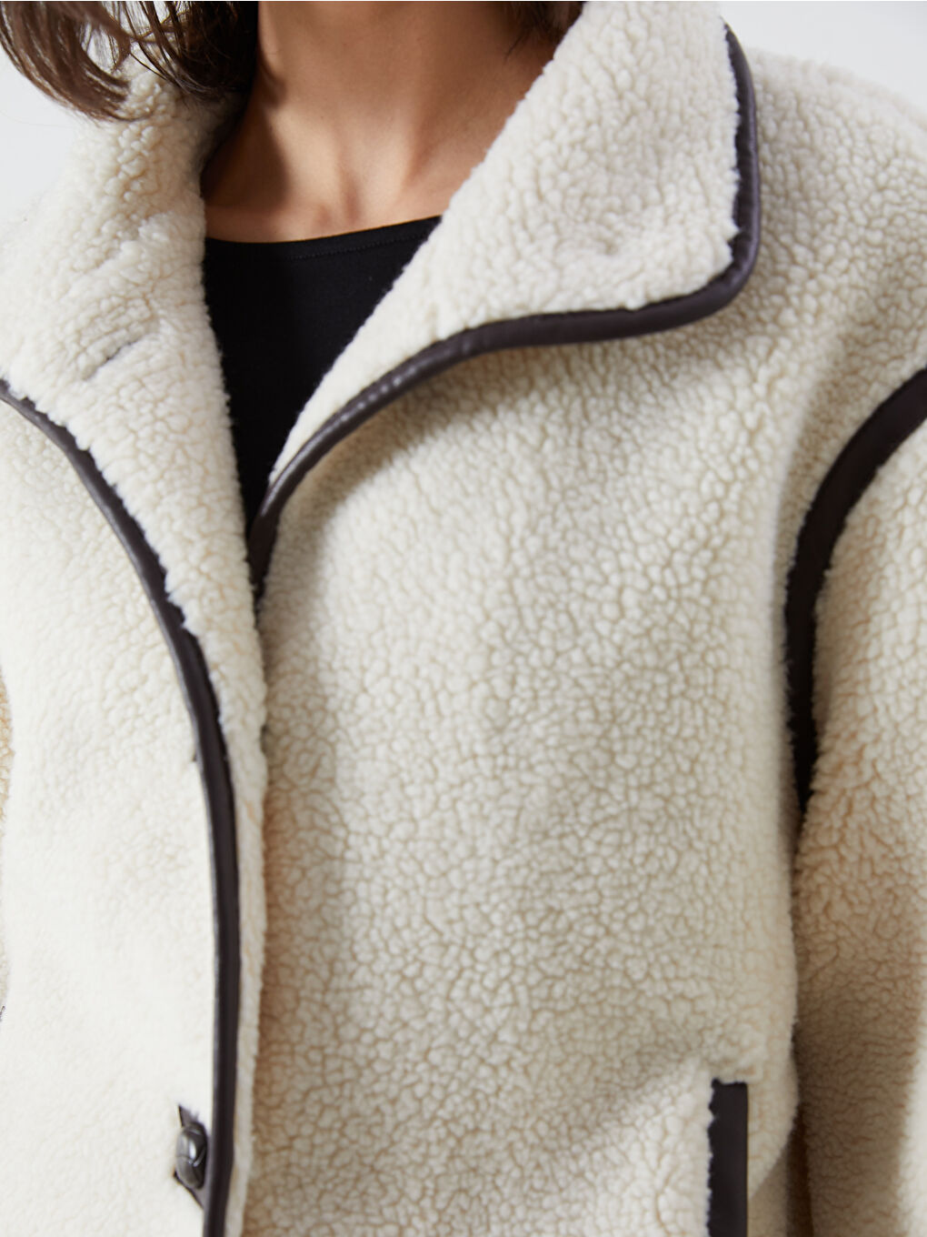 Jacket NeckPlain Long-Sleeve Women's Teddy Coat-3
