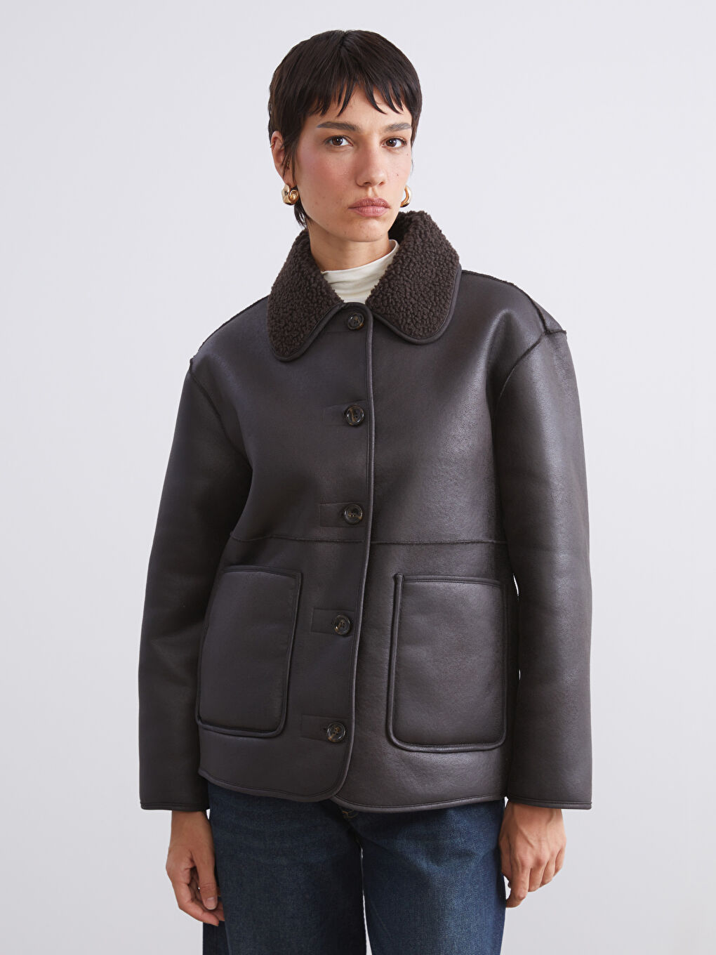 Woman BROWN Faux Leather Coat