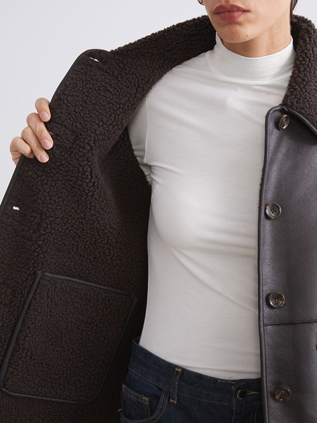 Woman BROWN Faux Leather Coat-4