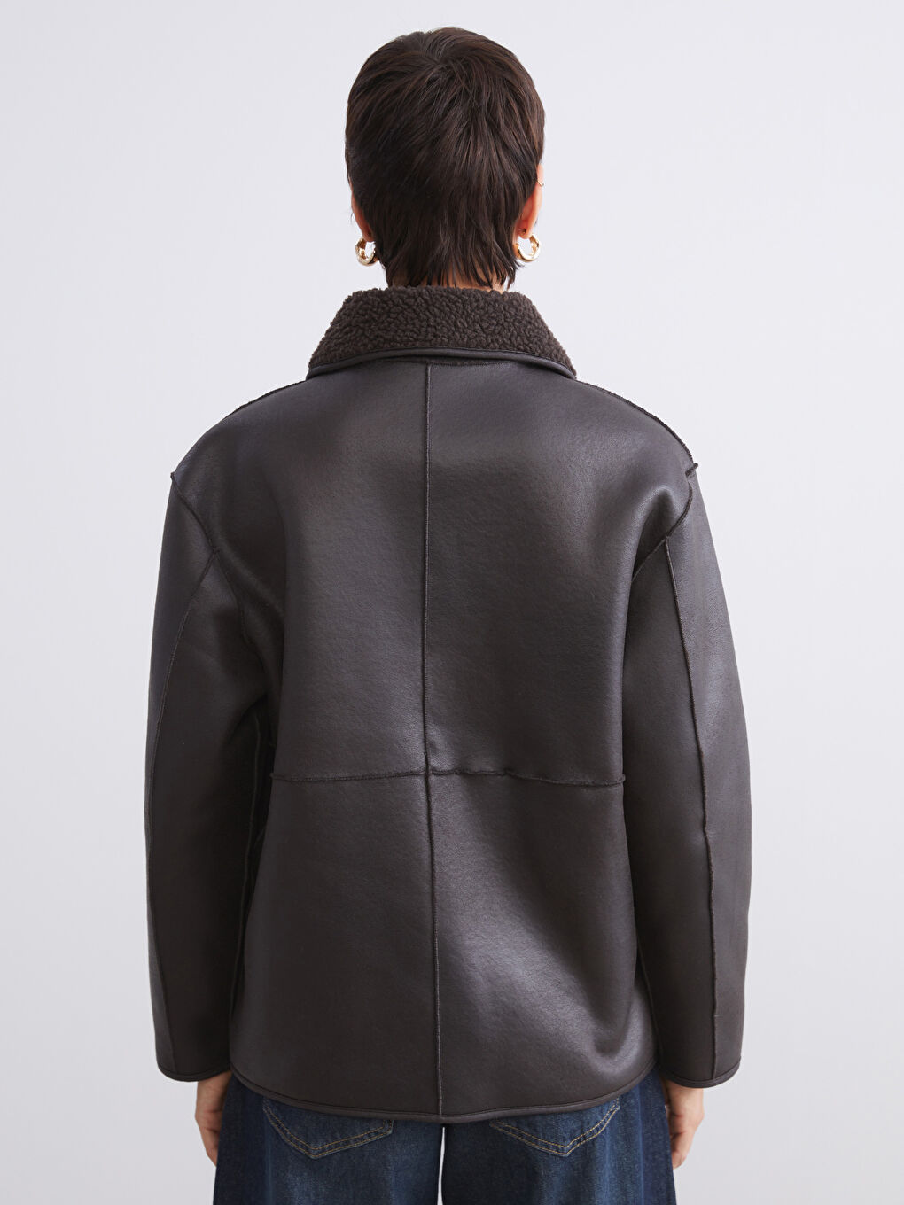 Woman BROWN Faux Leather Coat-5