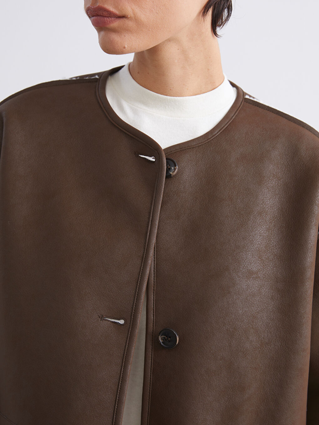 Bej Bisiklet Yaka Çift Taraflı Kadın Mont-3