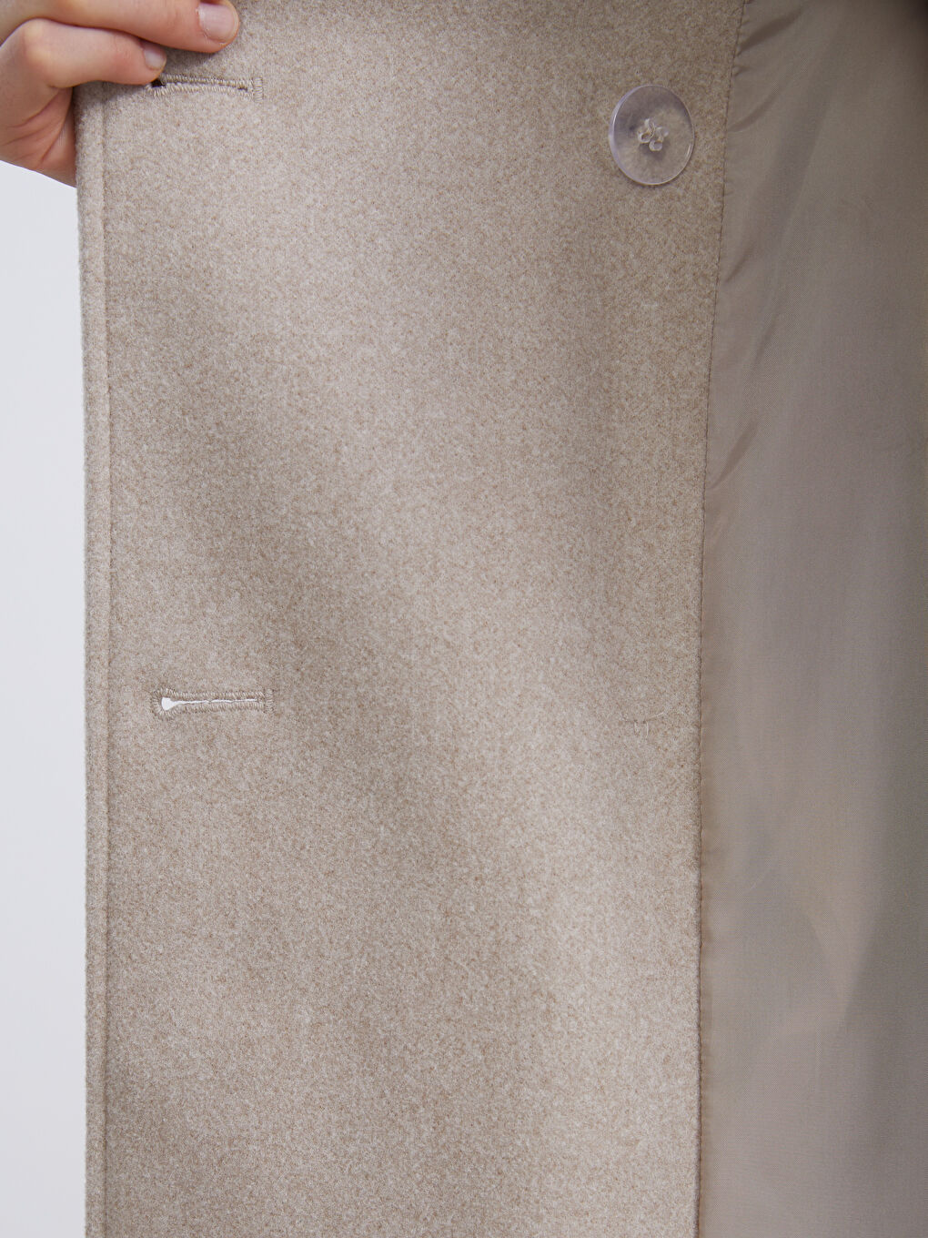 Bej Ceket Yaka Oversize Kadın Kaşe Kaban-3