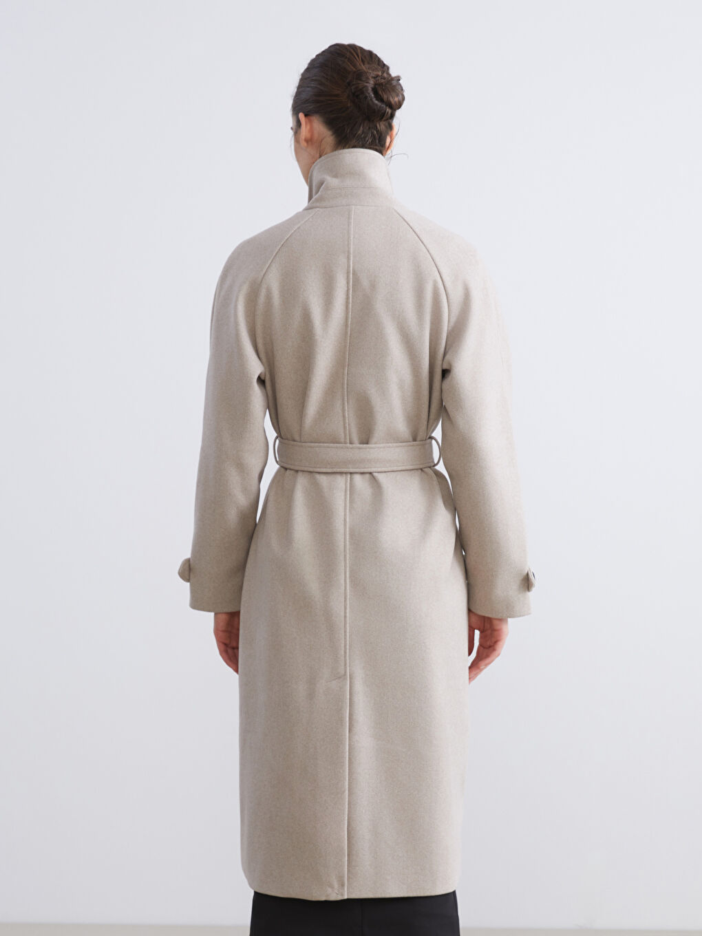 Bej Ceket Yaka Oversize Kadın Kaşe Kaban-4