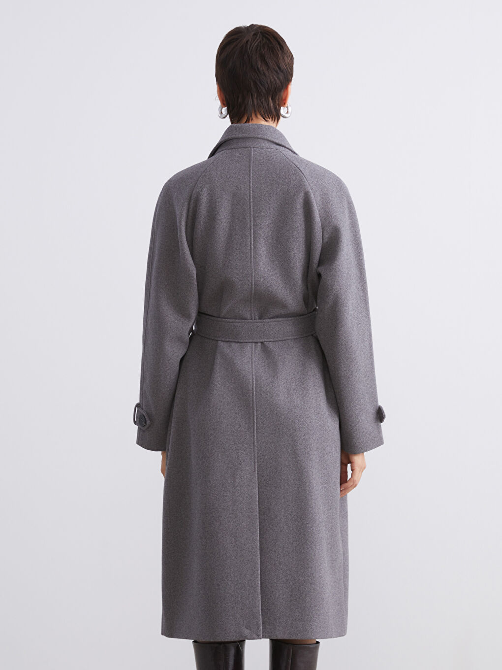 Gri Ceket Yaka Oversize Kadın Kaşe Kaban-9