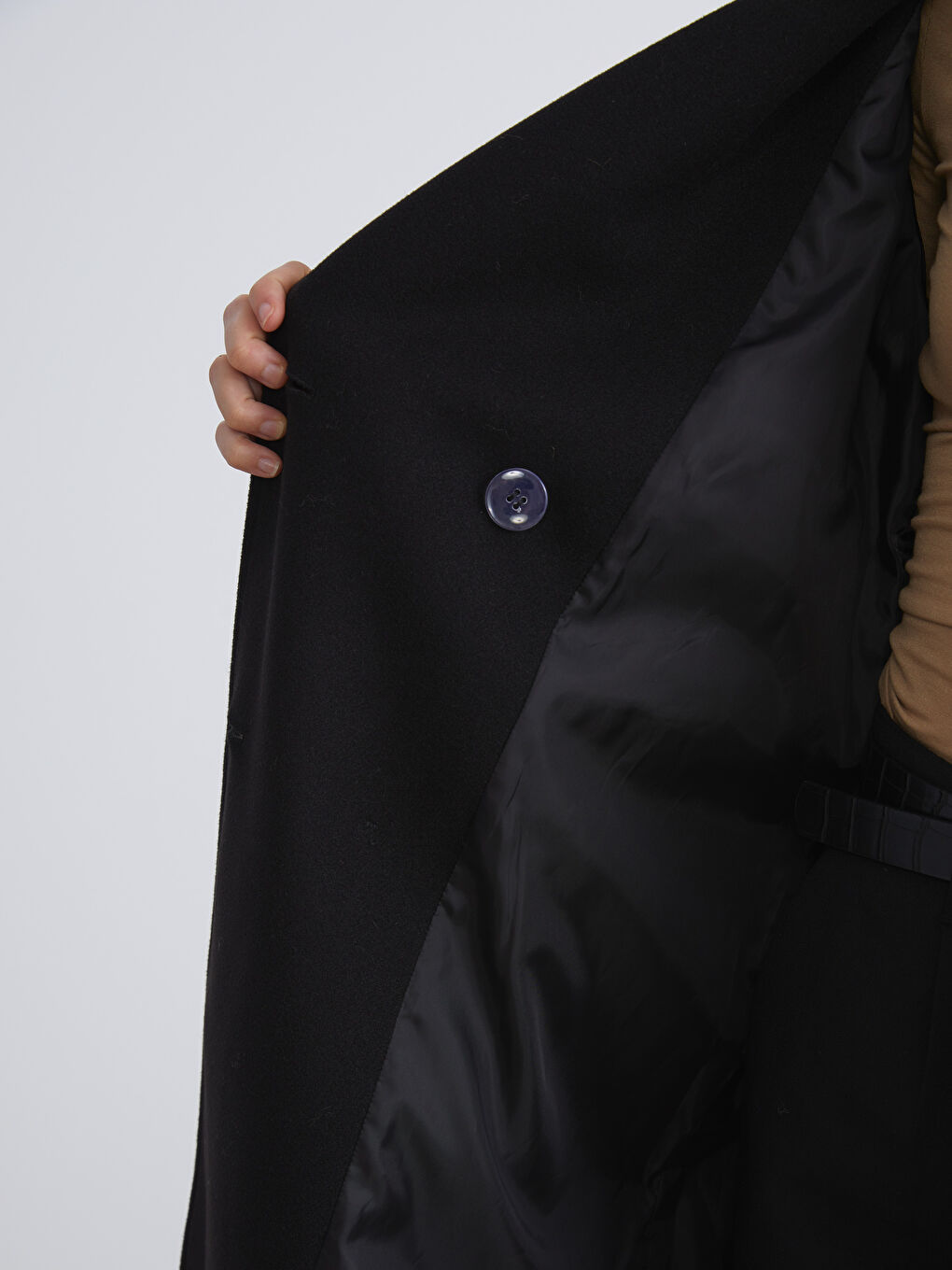 Siyah Ceket Yaka Oversize Kadın Kaşe Kaban-3