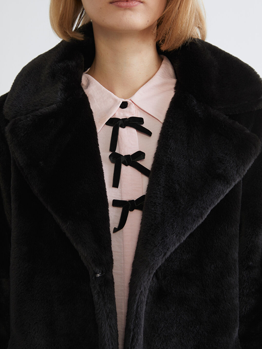 Jacket Neck Women's Fur Overcoat-2