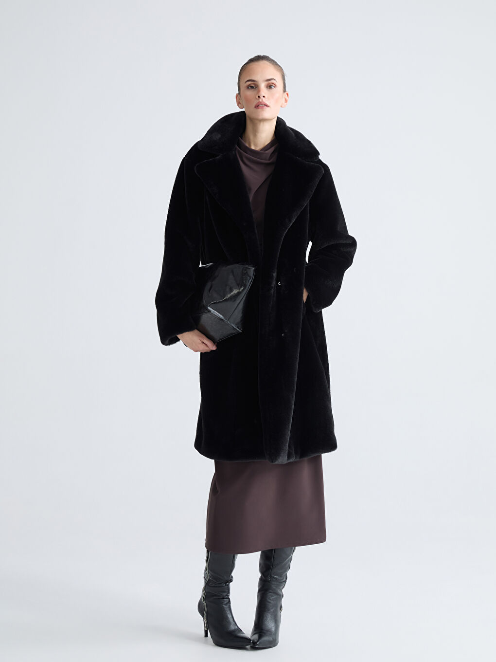 Pardessus en Fourrure pour Femmes à Col de Veste-1