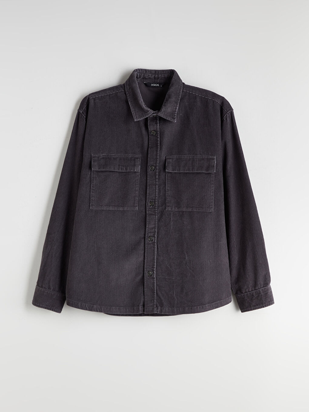 Antrasit Rahat Kalıp Uzun Kollu Kadife Erkek Gömlek Ceket-8