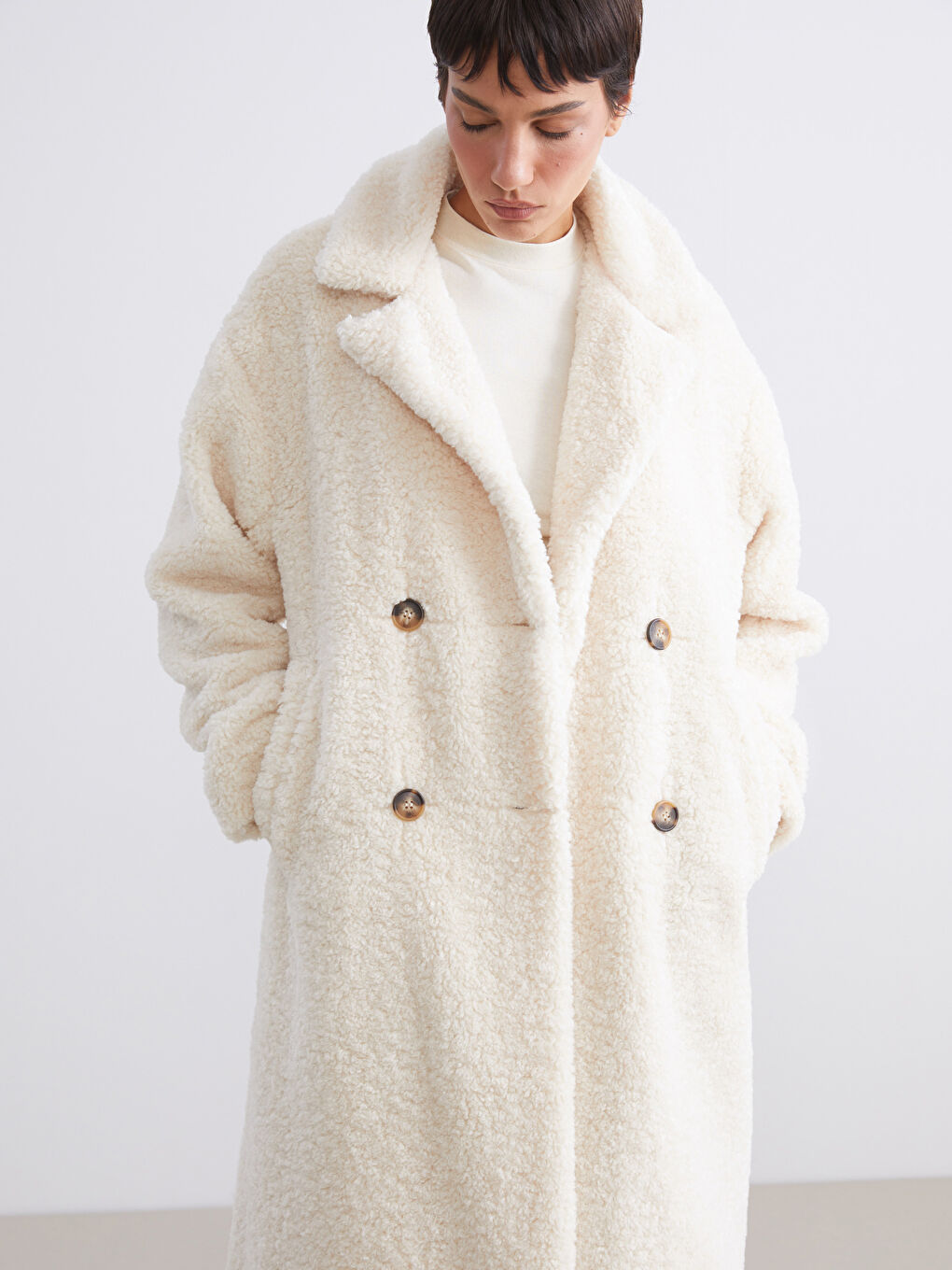 Jacket NeckPlain Long-Sleeve Women's Teddy Coat-1
