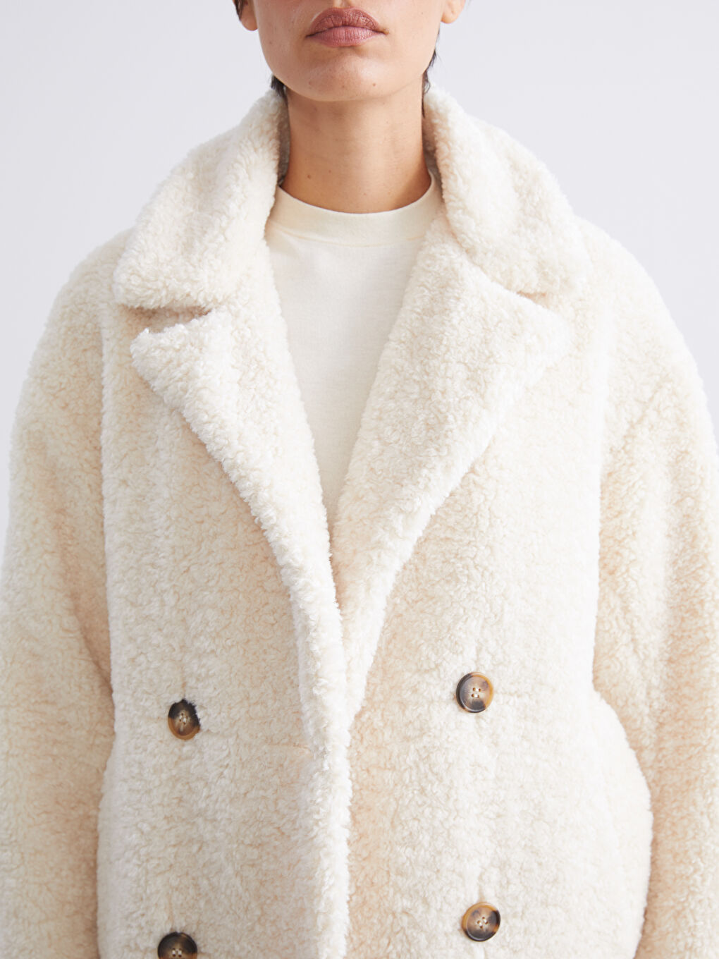 Jacket NeckPlain Long-Sleeve Women's Teddy Coat-2