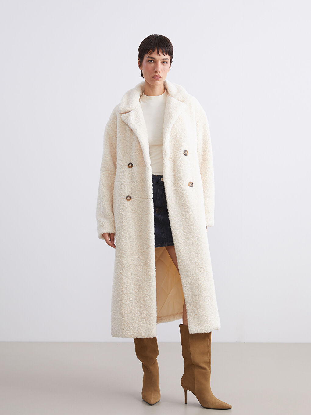 Jacket NeckPlain Long-Sleeve Women's Teddy Coat-3