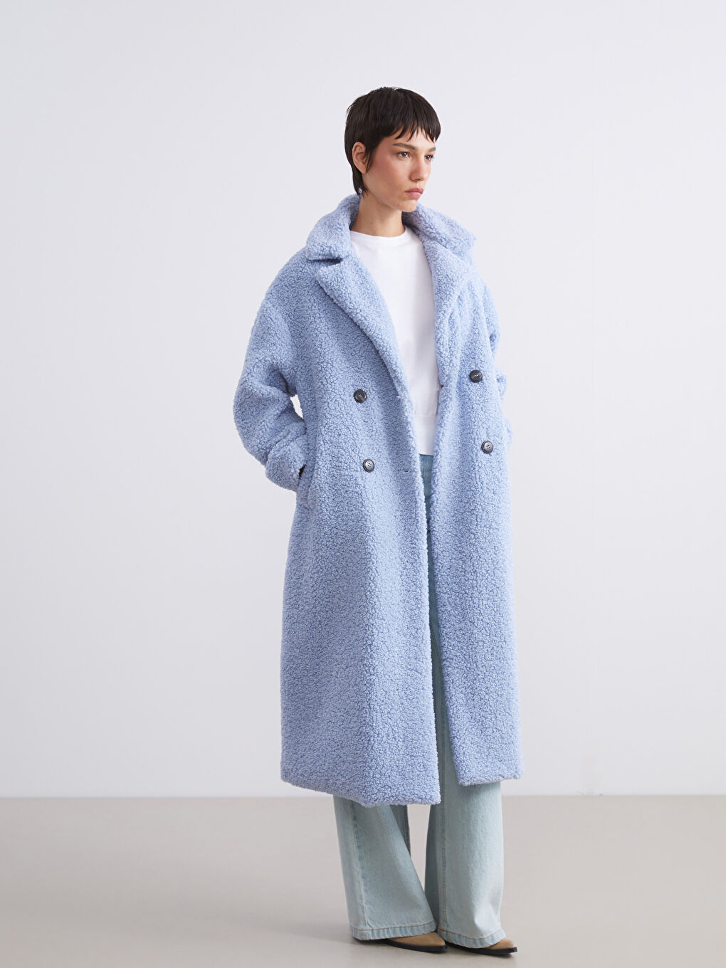 Jacket NeckPlain Long-Sleeve Women's Teddy Coat