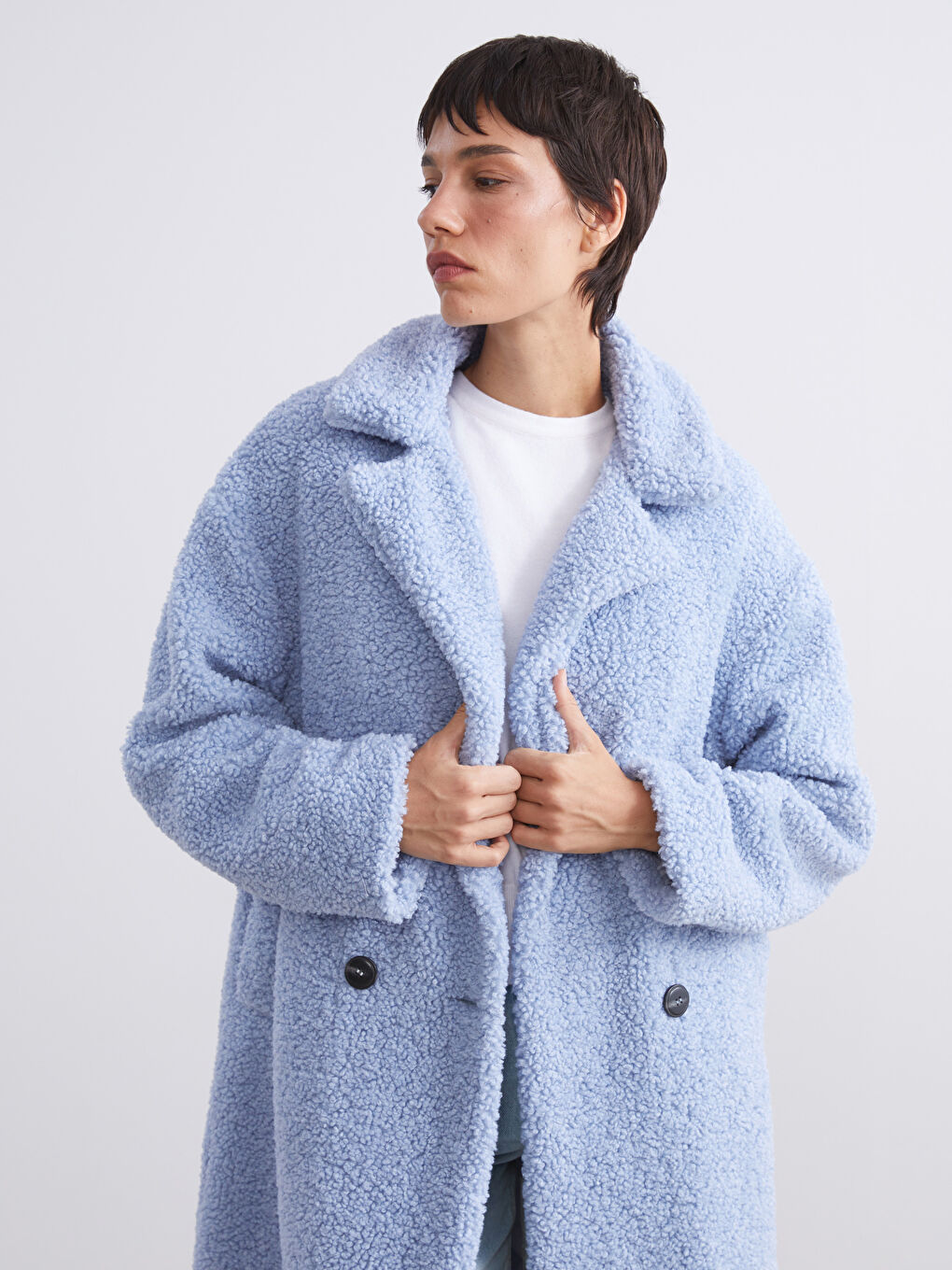 Jacket NeckPlain Long-Sleeve Women's Teddy Coat-1