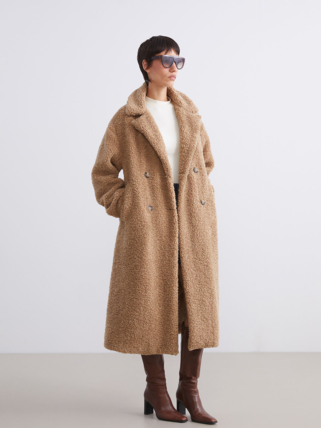 Jacket NeckPlain Long-Sleeve Women's Teddy Coat