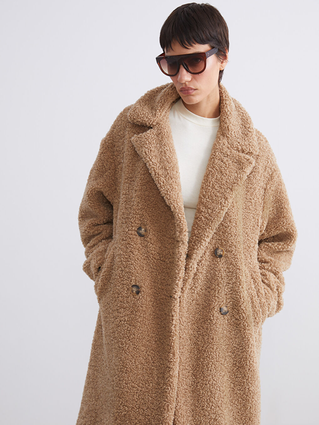Jacket NeckPlain Long-Sleeve Women's Teddy Coat-1