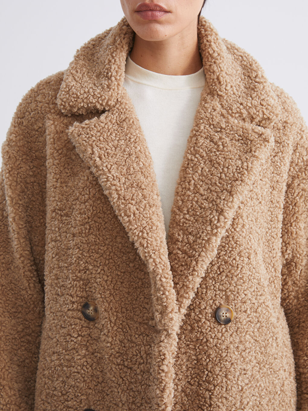 Jacket NeckPlain Long-Sleeve Women's Teddy Coat-2
