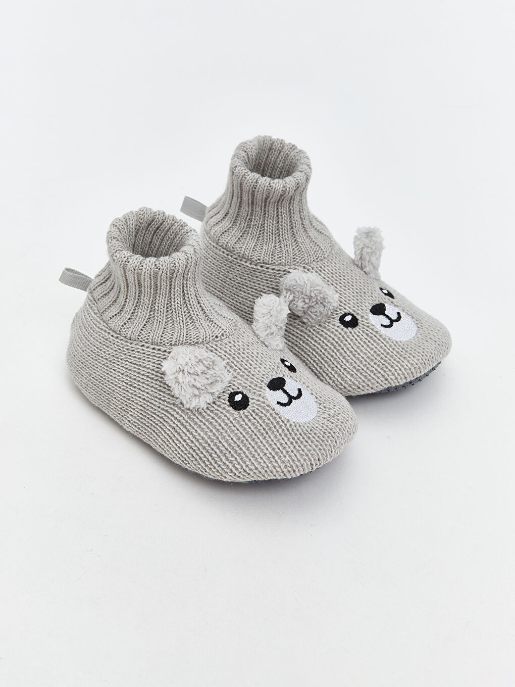 Gri Nakışlı Erkek Bebek Çoraplı Ev Ayakkabısı