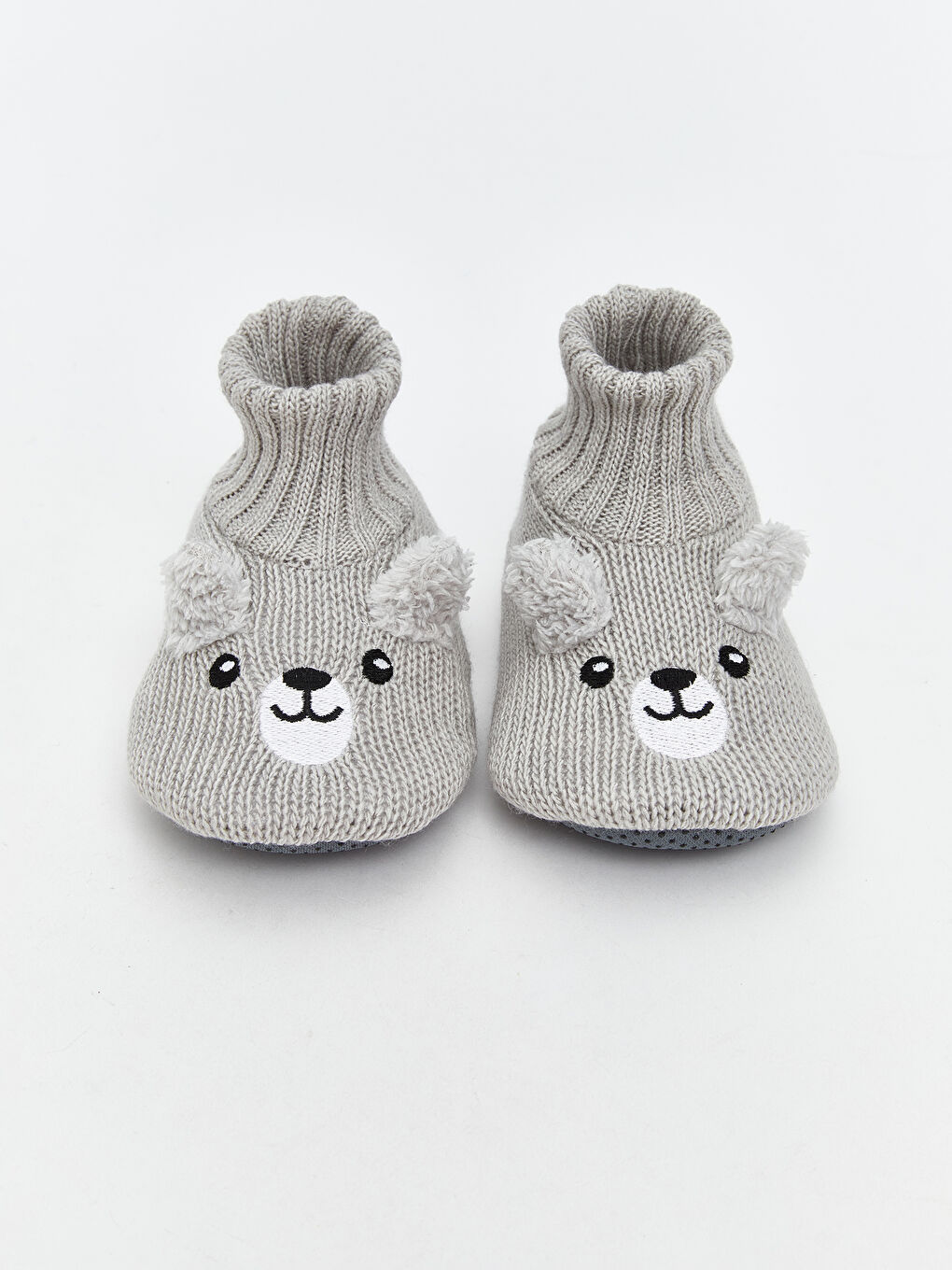 Gri Nakışlı Erkek Bebek Çoraplı Ev Ayakkabısı-2