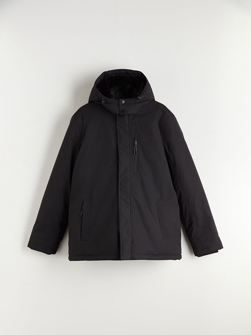 Standart Kalıp Kapüşonlu Erkek Mont-5