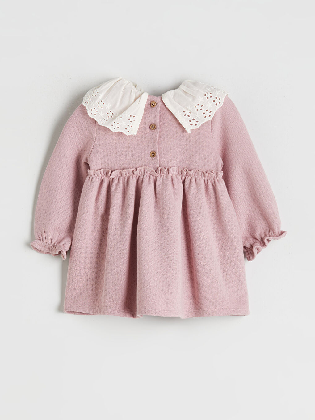 Pembe Bebe Yaka Kız Bebek Elbise ve Külotlu Çorap-2