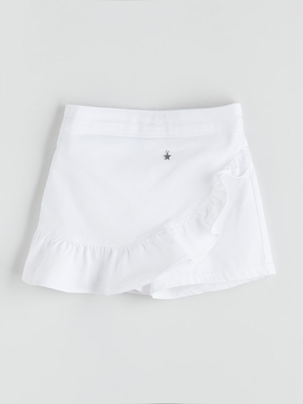 Beyaz Beli Lastikli Kız Çocuk Şort Etek